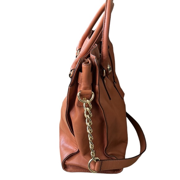 Michael Kors Hamilton Brown Tan Leather Gold Chain Strap Tote Shoulder Bag - Picture 10 of 15